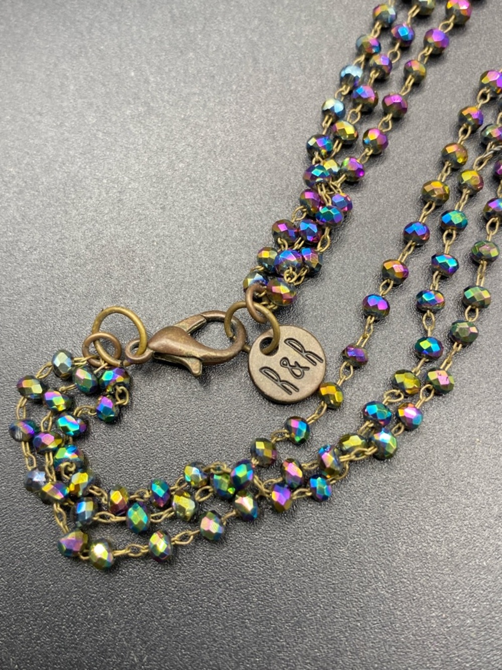 RAW & REBELLIOUS Multi-Layer Lariat Aurora Borealis Crystal Necklace - Picture 2 of 7